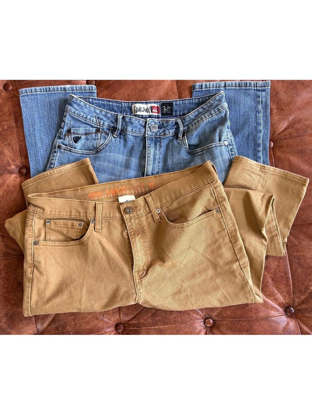 Men's Quiksilver Slim Blue Jeans / Urban Pipeline Flex Brown Pants Bundle 34